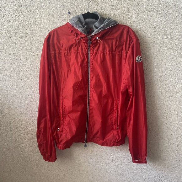 MONCLER Men’s Jacket Red Urville Giubutto Nylon Windbreaker Casual Zip Up Size 3 - Picture 1 of 16